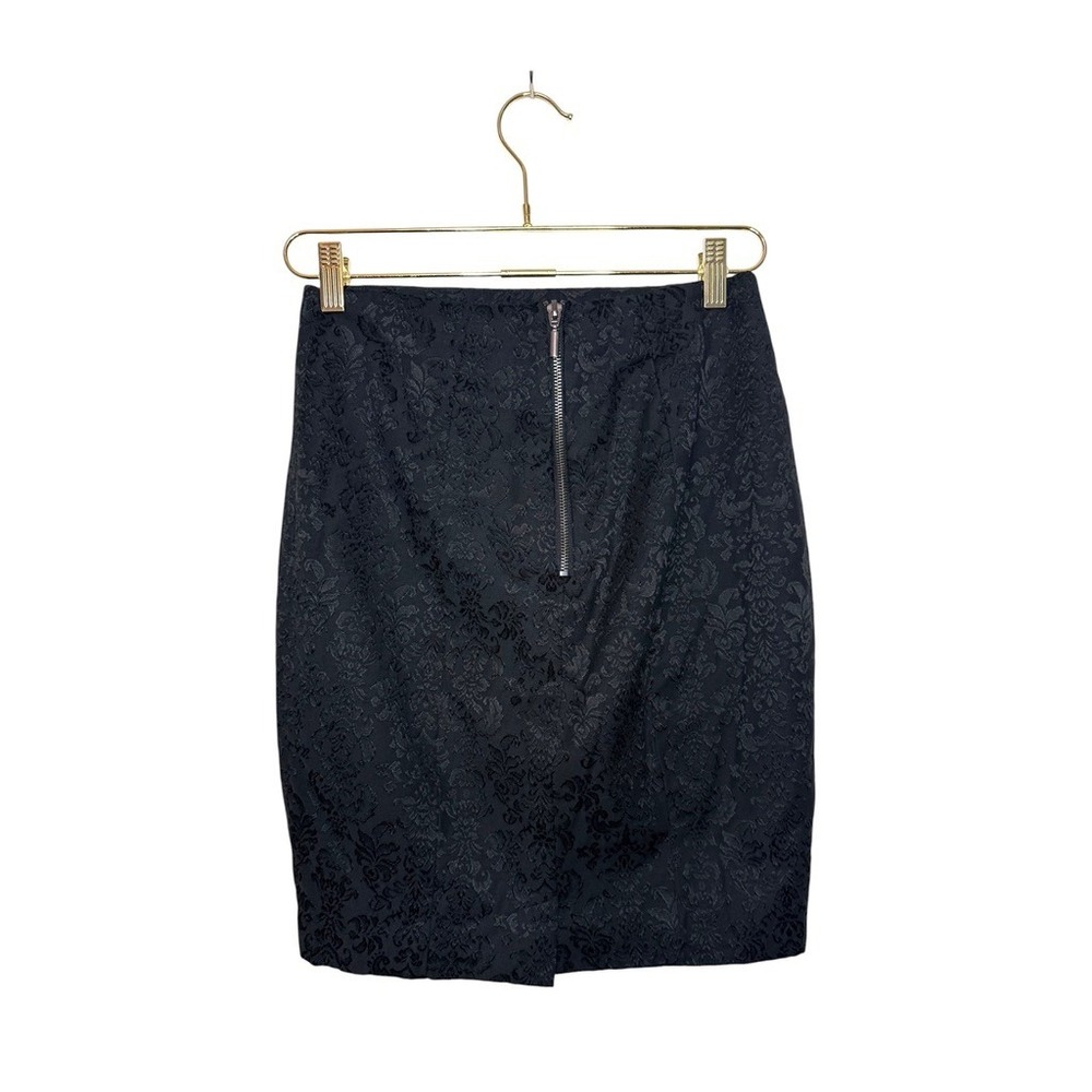 Vintage Mossimo Black Damask Jacquard Pencil Skirt Y2k Floral Brocade Size 4 - Picture 2 of 5